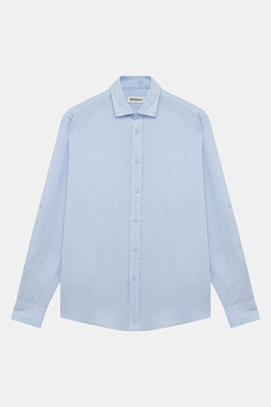 Blue Regular Linen Men's Shirt