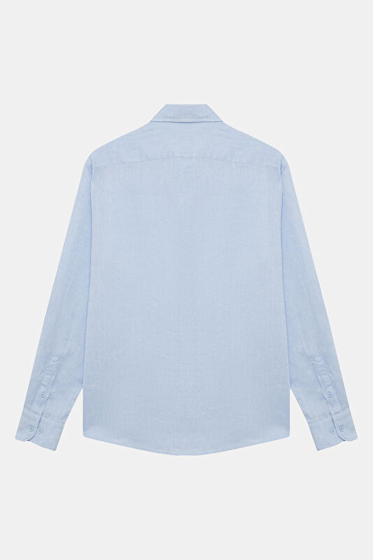Blue Regular Linen Men's Shirt 2