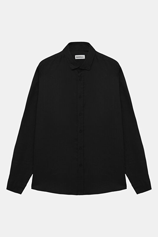 Black Regular Linen Men's Shirt