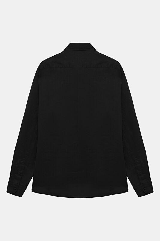 Black Regular Linen Men's Shirt 2