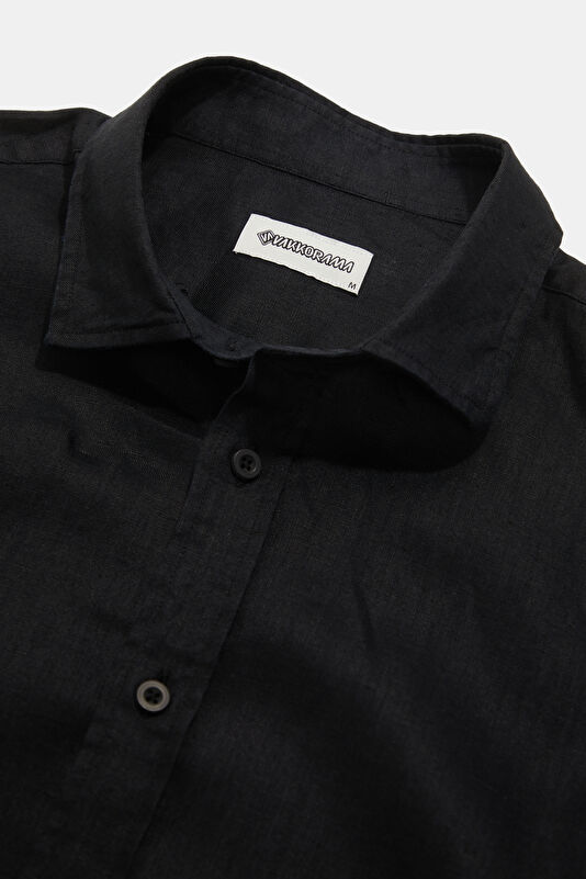Black Regular Linen Men's Shirt 3