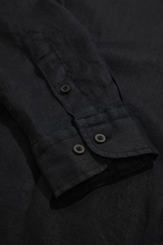 Black Regular Linen Men's Shirt 4
