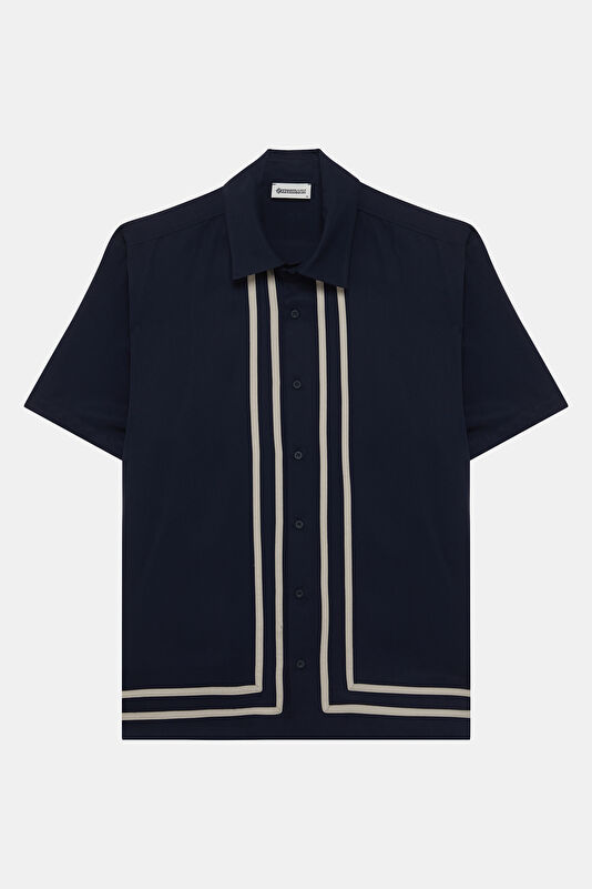 Navy Blue Regular Fit Men's Shirt with Trim Details