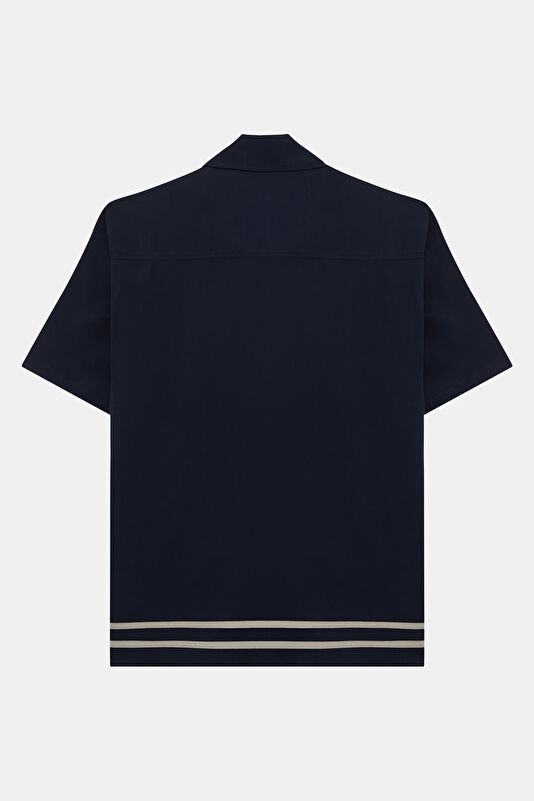 Navy Blue Regular Fit Men's Shirt with Trim Details 2