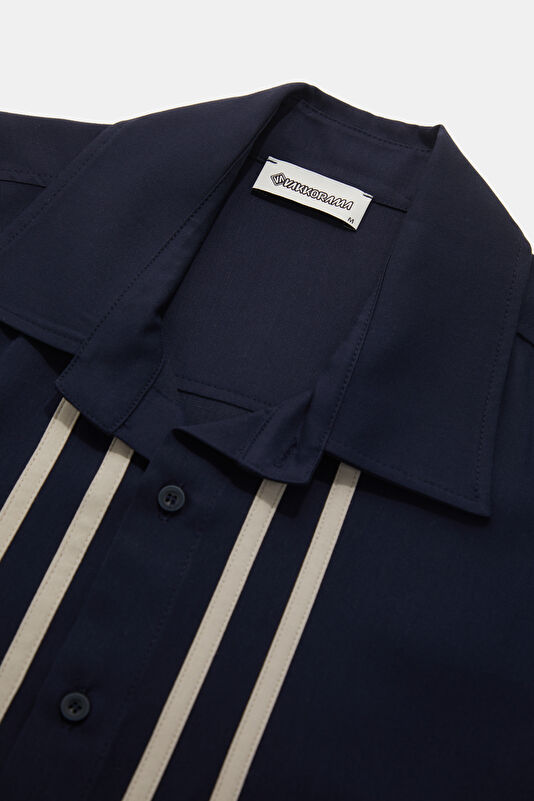 Navy Blue Regular Fit Men's Shirt with Trim Details 3
