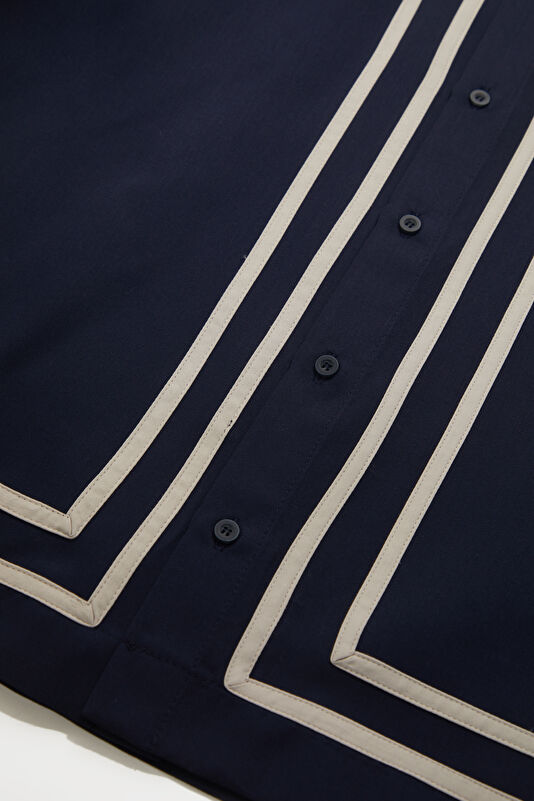 Navy Blue Regular Fit Men's Shirt with Trim Details 4