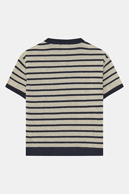 Natural Crew Neck Striped Patterned Kids' T-Shirt 2