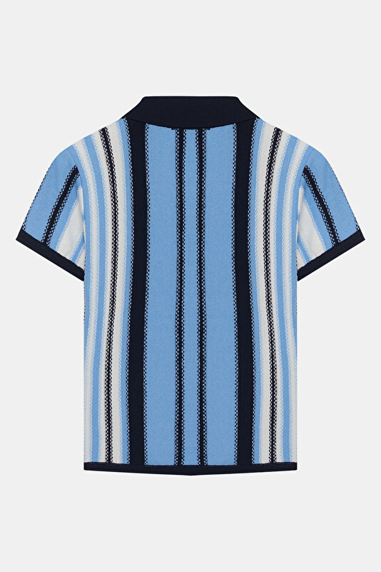 Blue Polo Neck Striped Patterned Kids' T-Shirt 2