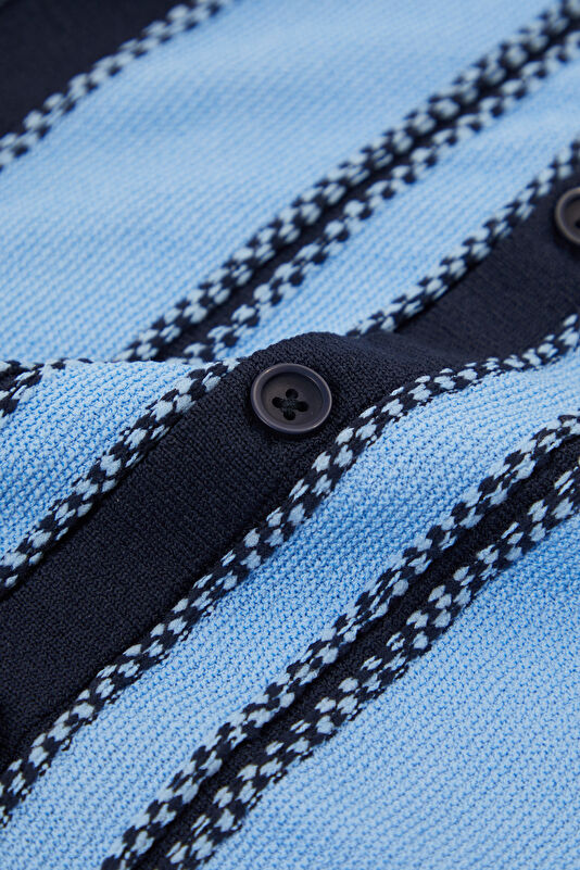 Blue Polo Neck Striped Patterned Kids' T-Shirt 4