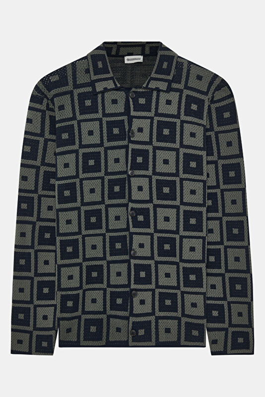 Navy Patterned Knit Men's Cardigan
