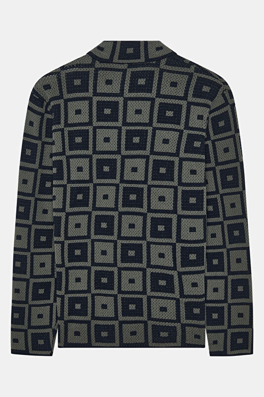 Navy Patterned Knit Men's Cardigan 2