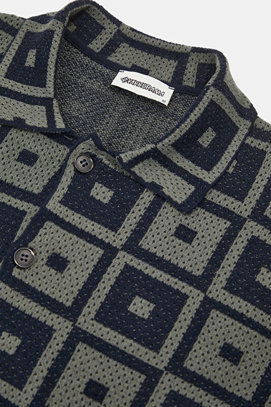 Navy Patterned Knit Men's Cardigan 3
