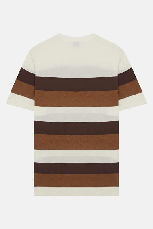 Brown Crew Neck Striped Patterned Men's T-Shirt 2