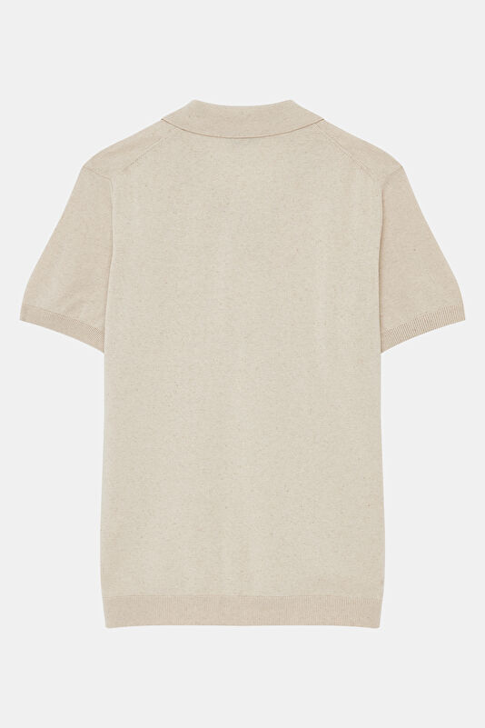 Men's T-Shirt with Natural Polo Collar and Embroidery 2