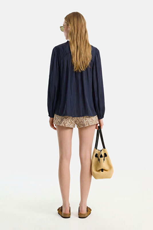 Navy Long-Sleeved Women's Blouse 3