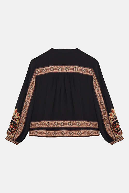 Black Patterned Long-Sleeved Women's Blouse 2