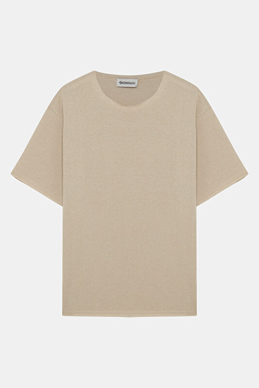 Beige Crew Neck Men's T-Shirt