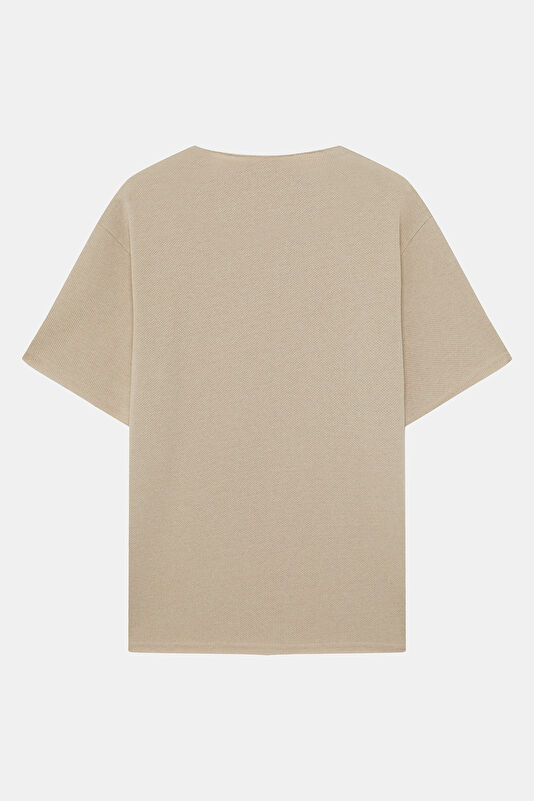 Beige Crew Neck Men's T-Shirt 2
