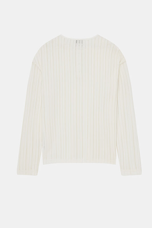 Men's T-Shirt with Ecru Crew Neck and Striped Pattern 2
