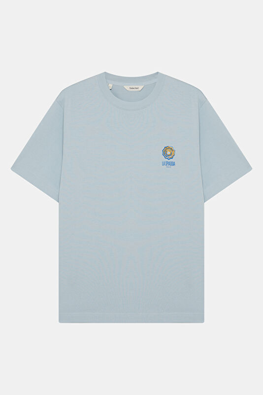 Açık Mavi Bisiklet Yaka Baskılı Erkek T-Shirt
