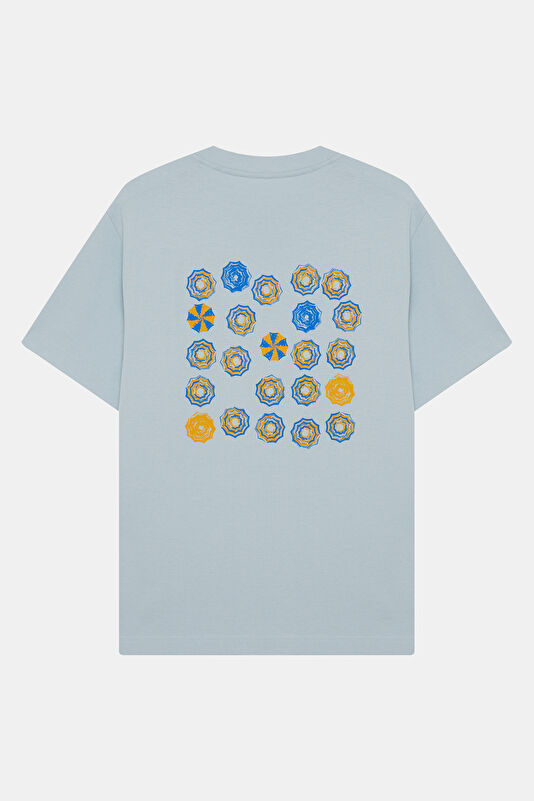 Açık Mavi Bisiklet Yaka Baskılı Erkek T-Shirt 2