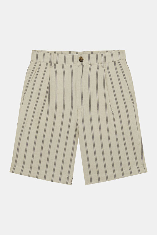 Ecru Striped Linen Cotton Men's Shorts