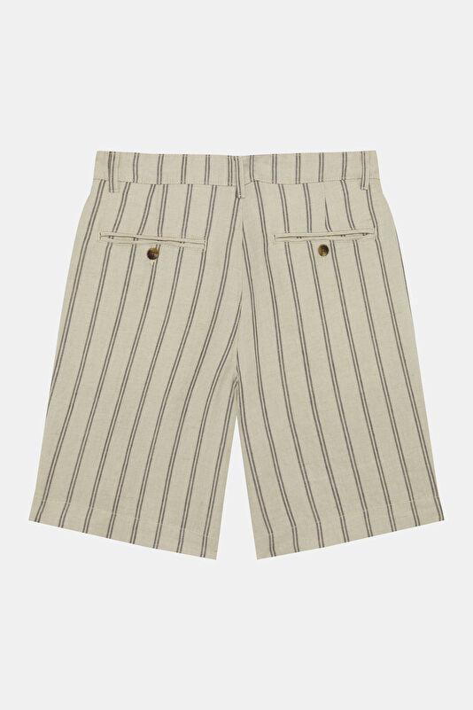 Ecru Striped Linen Cotton Men's Shorts 2