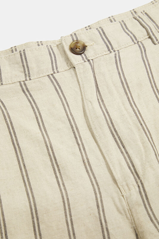 Ecru Striped Linen Cotton Men's Shorts 3