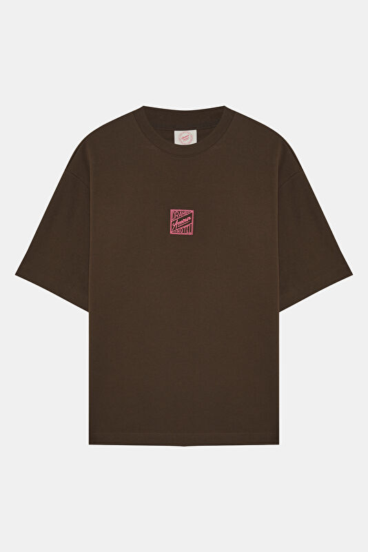 X Hotel Amour Relax Fit Brown Crew Neck Printed Men's T-Shirt