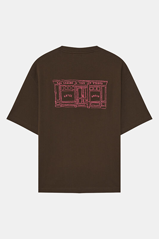 X Hotel Amour Relax Fit Brown Crew Neck Printed Men's T-Shirt 2