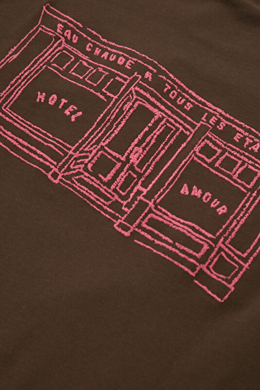 X Hotel Amour Relax Fit Brown Crew Neck Printed Men's T-Shirt 4