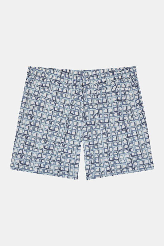 Blue Patterned Elastic Waist Men's Swimsuit 2