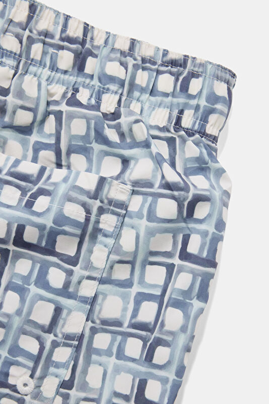 Blue Patterned Elastic Waist Men's Swimsuit 4