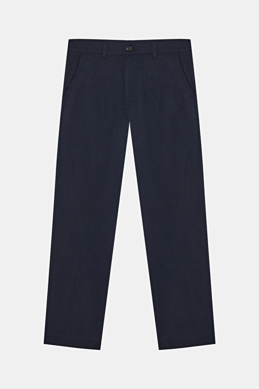 Navy Blue Straight Lyocell Cotton Men's Trousers