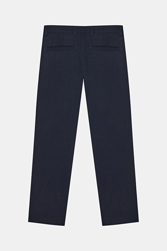 Navy Blue Straight Lyocell Cotton Men's Trousers 2