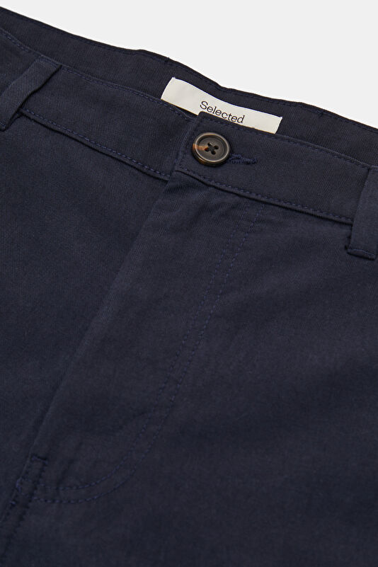 Navy Blue Straight Lyocell Cotton Men's Trousers 3