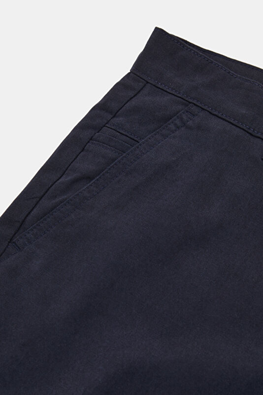 Navy Blue Straight Lyocell Cotton Men's Trousers 4