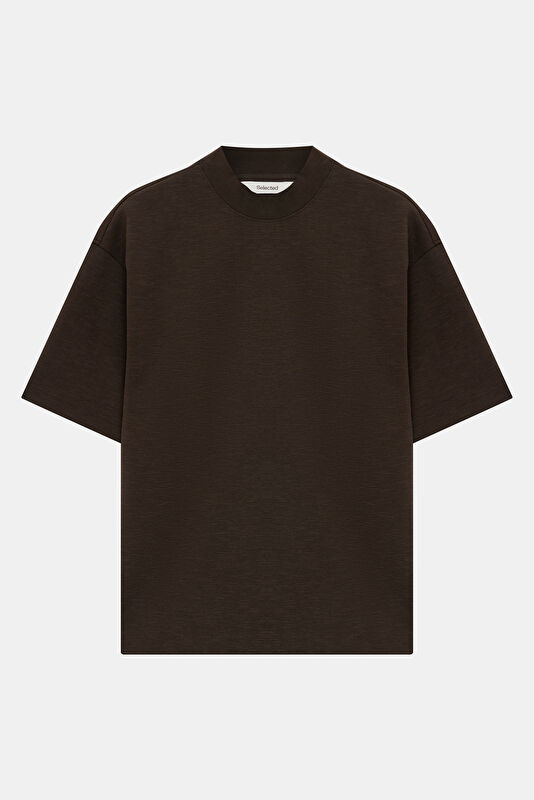 Relax Kalıp Kahve Bisiklet Yaka Erkek T-Shirt