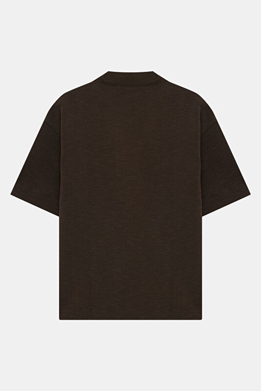 Relax Kalıp Kahve Bisiklet Yaka Erkek T-Shirt 2
