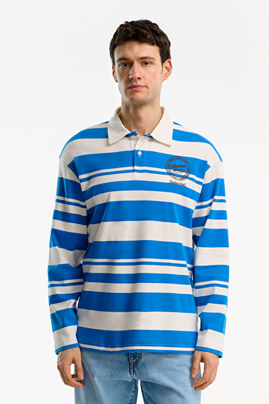 X Hotel Amour Mavi Relax Kalıp Polo Yaka Erkek Sweatshirt