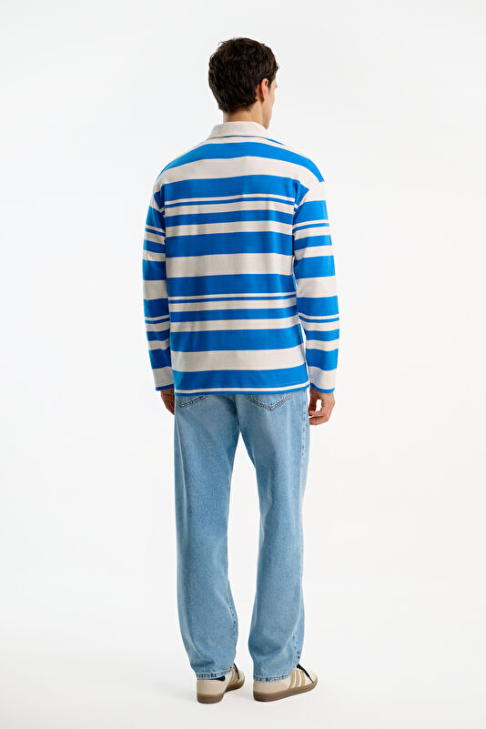 X Hotel Amour Mavi Relax Kalıp Polo Yaka Erkek Sweatshirt 2