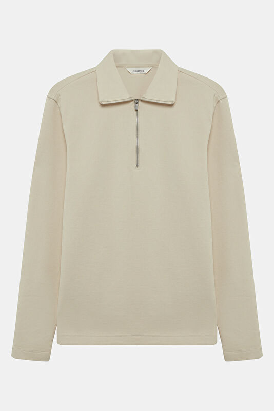Cream Stand-Up Collar Men's Sweatshirt