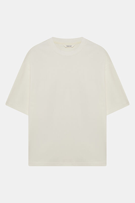 Relax Kalıp Ekru Bisiklet Yaka Erkek T-Shirt