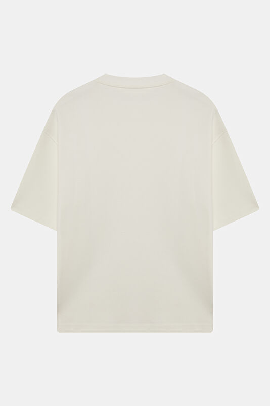 Relax Kalıp Ekru Bisiklet Yaka Erkek T-Shirt 2