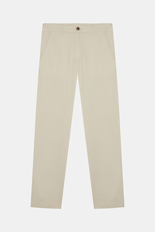 Cream Straight Leg Lyocell Cotton Trousers