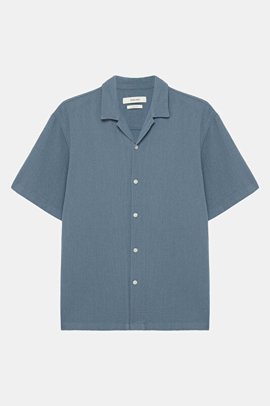 Relax Fit Blue Resort Neck Men's Shirt
