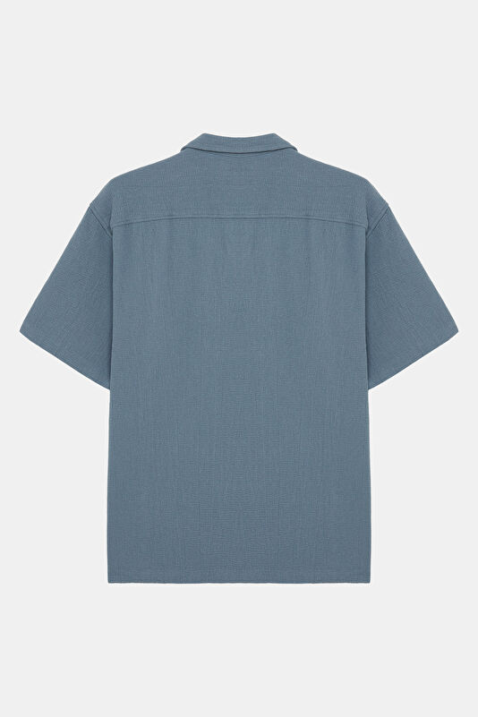Relax Fit Blue Resort Neck Men's Shirt 2