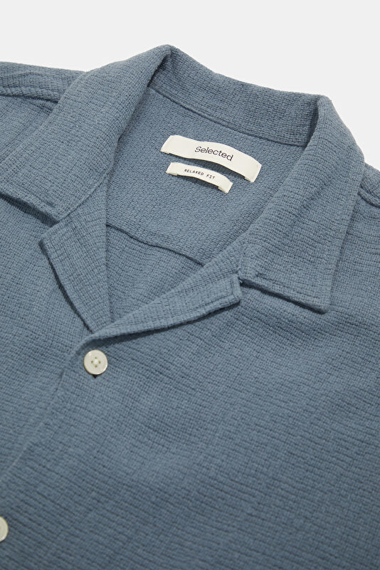 Relax Fit Blue Resort Neck Men's Shirt 3