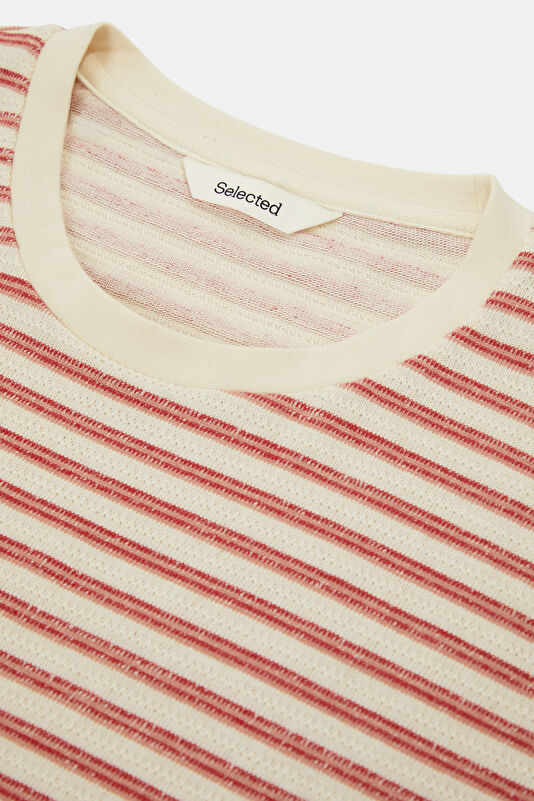 Pink Crew Neck Striped Men's T-Shirt 3