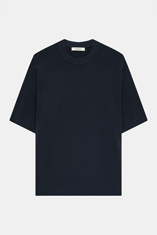 Relax Kalıp Lacivert Bisiklet Yaka Erkek T-Shirt